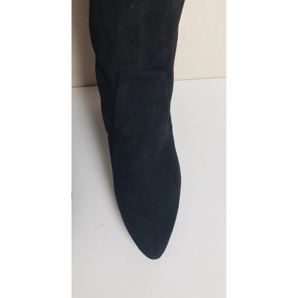 Black Faux Suede Over The Knee Stretch Boots Pointed Toe Block Heel 41 Goth Fall